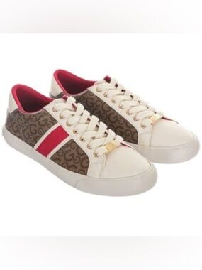 GBG Los Angeles Cream, Brown and Red Low-Top Logo Sneakers